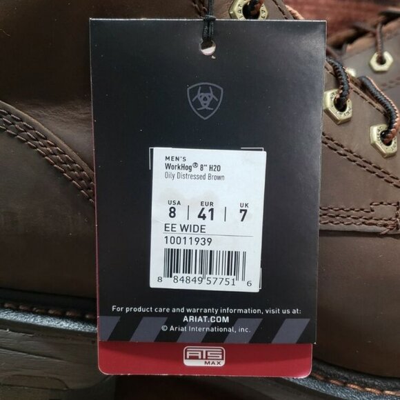 Ariat WorkHog 8 EE Waterproof Soft Toe Work Boots 10011939 $215 Brown Mens - Picture 12 of 13